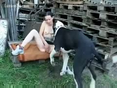 Having sex outside with her dog